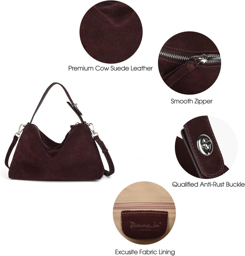 DONNAIN Premium Suede Leather Crossbody Bags for Women, Slouchy Suede Shoulder Bag with Adjustable Strap and Tote Handbag - Image 4
